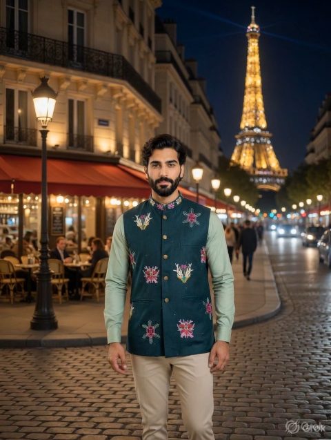 Green Butta Embroidered Waistcoat
